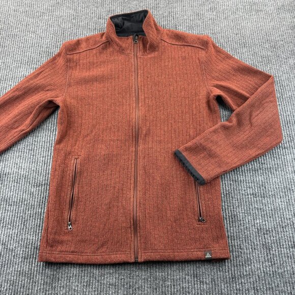 PrAna Sweater Jacket Mens Medium Rust Wool Blend Full Zip Pockets Casual Outdoor - Picture 1 of 6